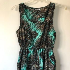 Peacock print turquoise dress